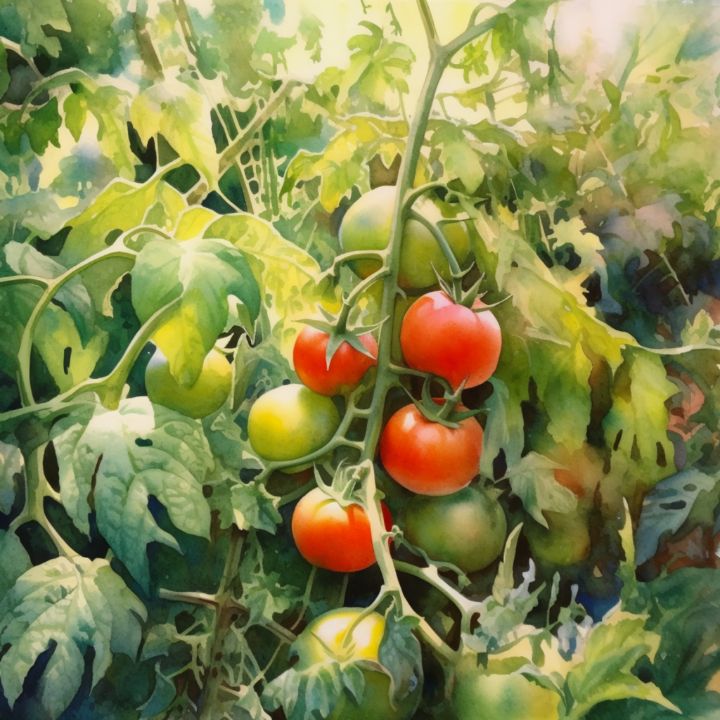 Tomatoes Painting, shops Original Watercolor, Vine Ripe Tomatoes, Tomato Garden