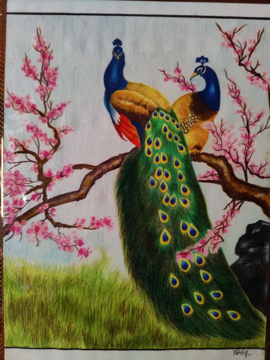 Buy Peacock - just a natural beauty Handmade Painting by AVANI PATEL.  Code:ART_2572_52175 - Paintings for Sale online in India.