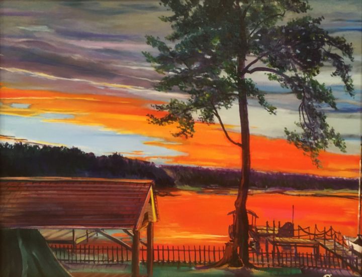 Cataba reservoir at sunset - Stephen E Rizzo - Paintings & Prints ...