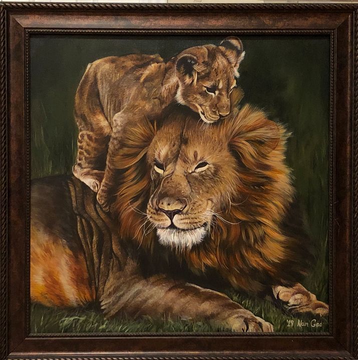 Lion and Cub - Nan's Art Studio - Paintings & Prints, Animals, Birds ...