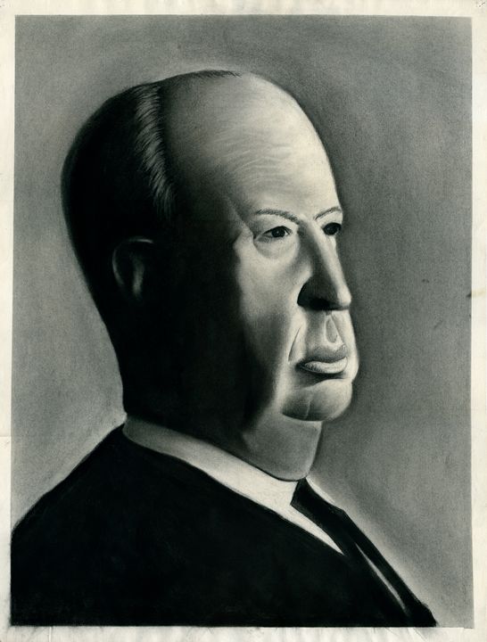 ALFRED HITCHCOCK PORTRAIT - charcoal - Horror Movie Art