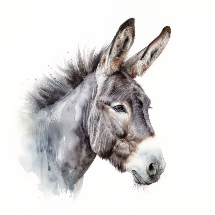 Donkey Animal Portrait Watercolor - Frank095