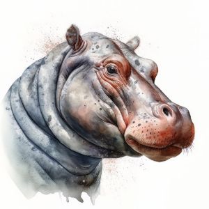 Hippopotamus Animal Watercolor - Frank095