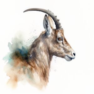 Ibex Animal Portrait Watercolor - Frank095