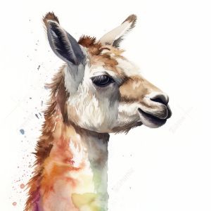Llama Animal Portrait Watercolor - Frank095