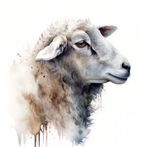 Sheep Animal Portrait Watercolor - Frank095