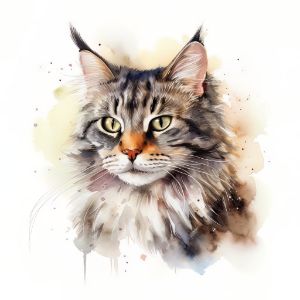 Bobtail Cat Portrait Watercolor - Frank095