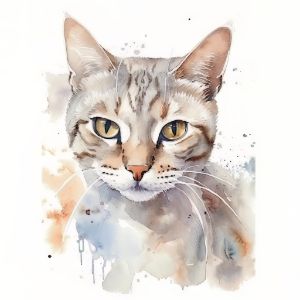 Arabian Mau Cat Portrait Watercolor - Frank095