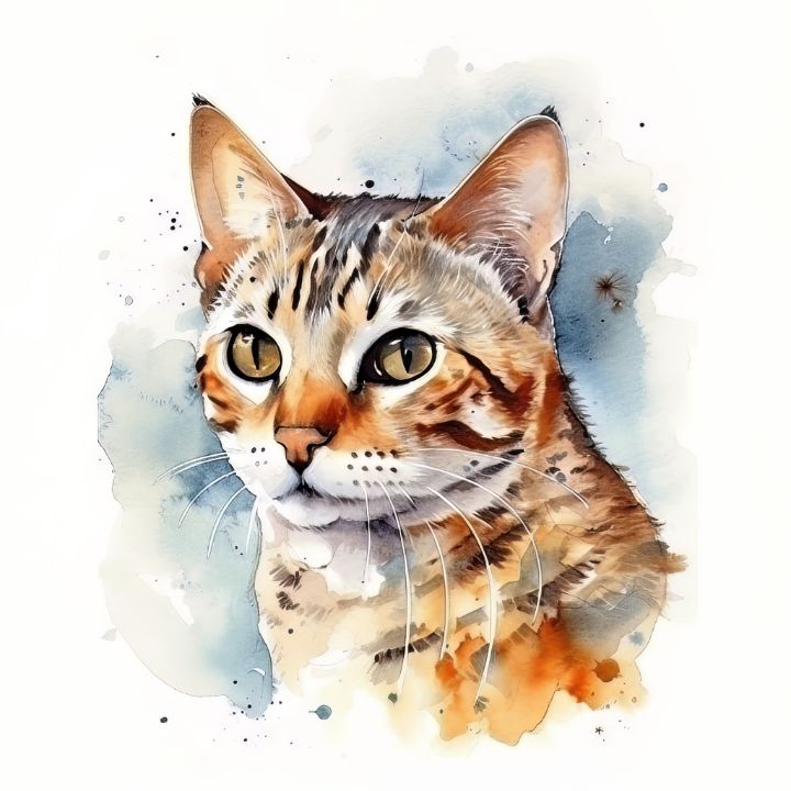 Original Watercolor Artwork 2024 Bengal Cat