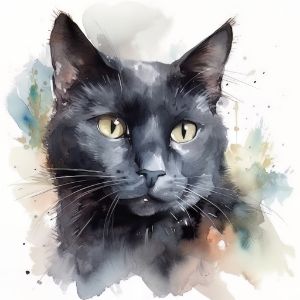 Black Cat Portrait Watercolor - Frank095