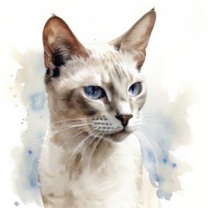 Burmese Cat Portrait Watercolor - Frank095