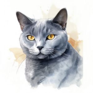 Chartreux Cat Portrait Watercolor - Frank095