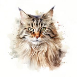 Domestic Longhair Cat Watercolor - Frank095