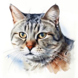 Hemingway Cat Portrait Watercolor - Frank095