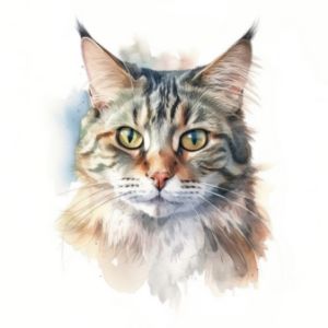 Highlander Cat Portrait Watercolor - Frank095