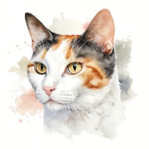 Japanese Bobtail Cat Portrait Waterc - Frank095