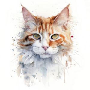 LaPerm Cat Portrait Watercolor - Frank095