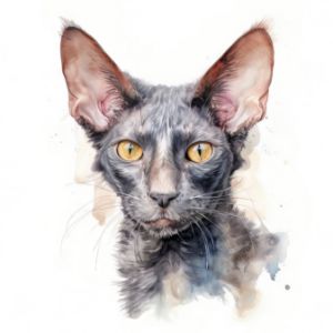 Lykoi Cat Portrait Watercolor - Frank095
