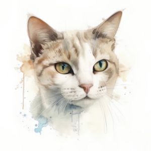 Manee Cat Portrait Watercolor - Frank095