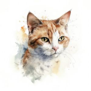 Manx Cat Portrait Watercolor - Frank095