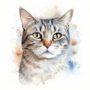 Moggie Cat Portrait Watercolor - Frank095