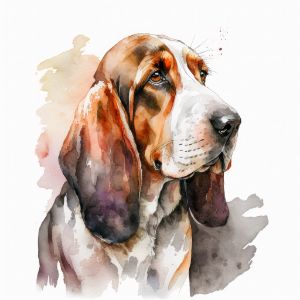 Basset Hound Dog Portrait Watercolor - Frank095