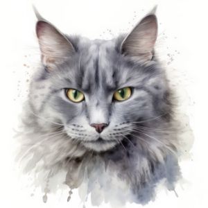 Nebelung Cat Portrait Watercolor - Frank095