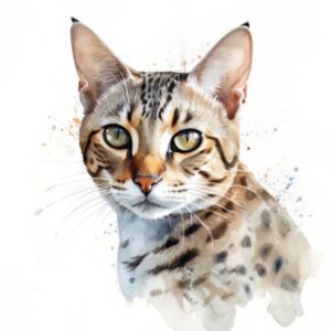 Ocicat Cat Portrait Watercolor - Frank095