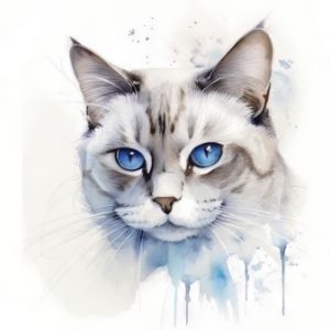 Ojos Azules Cat Portrait Watercolor - Frank095