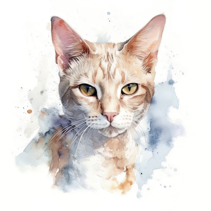 Oregon Rex Cat Portrait Watercolor - Frank095 - Digital Art & AI ...