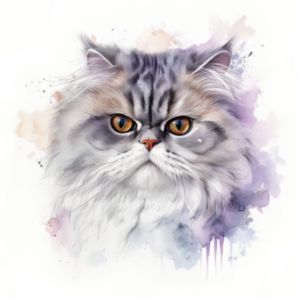Persian Cat Portrait Watercolor - Frank095