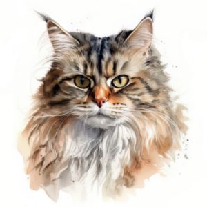 Ragamuffin Cat Portrait Watercolor - Frank095