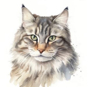Siberian Cat Portrait Watercolor - Frank095
