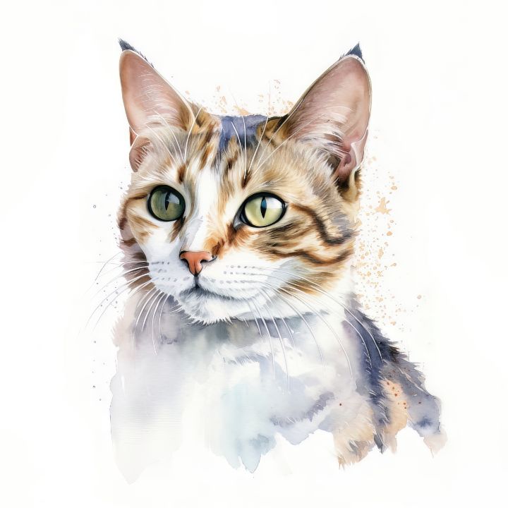 Sokoke Cat Portrait Watercolor - Frank Ring - Digital Art & AI, Animals ...