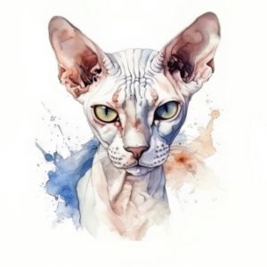 Sphynx Cat Portrait Watercolor - Frank095