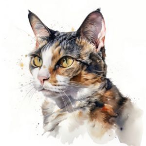 Tortoiseshell Cat Portrait Watercolo - Frank095