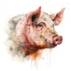 Pig Animal Portrait Watercolor - Frank095