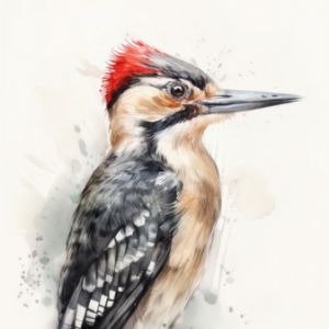 Woodpecker Bird Portrait Watercolor - Frank095