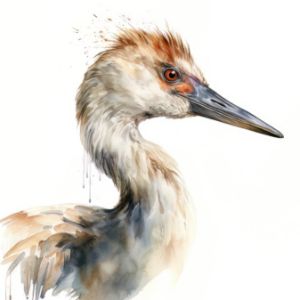Crane Bird Portrait Watercolor - Frank095