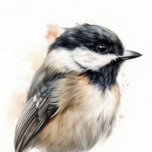 Chickadee Bird Portrait Watercolor - Frank095