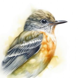 Flycatcher Bird Portrait Watercolor - Frank095