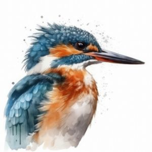 Kingfisher Bird Portrait Watercolor - Frank095