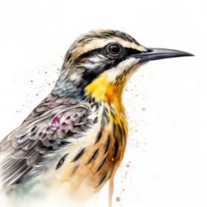 Meadowlark Bird Portrait Watercolor - Frank095
