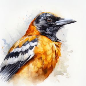 Oriole Bird Portrait Watercolor - Frank095