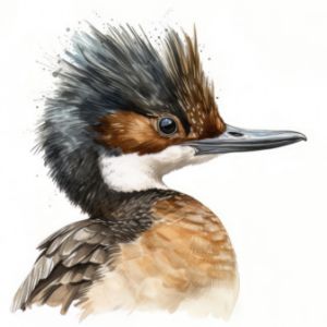 Hooded Merganser Bird Watercolor - Frank095