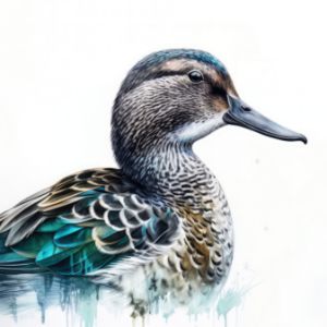 Blue-Winged Teal Bird Watercolor - Frank095