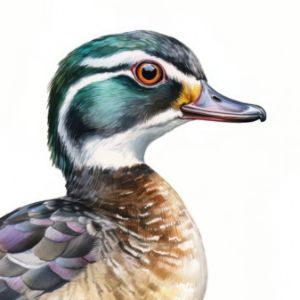 Wood Duck Bird Portrait Watercolor - Frank095