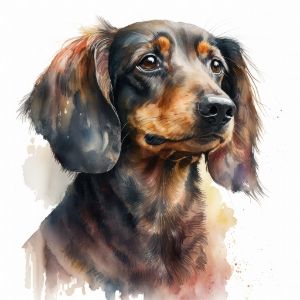 Dachshund Dog Portrait Watercolor - Frank095