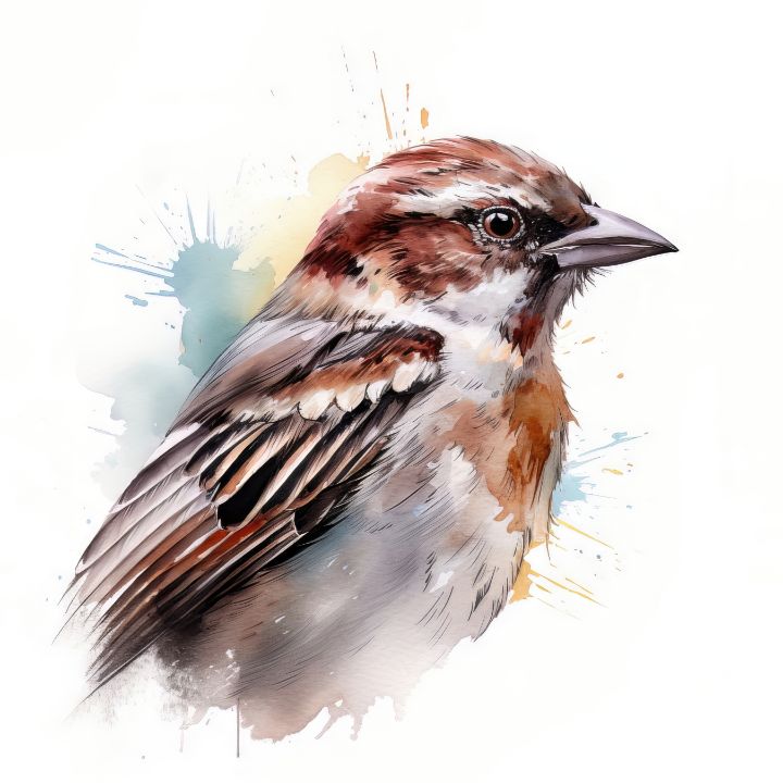 Sparrow Bird Portrait Watercolor - Frank095 - Digital Art & AI