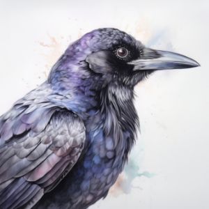 Raven Bird Portrait Watercolor Paint - Frank095